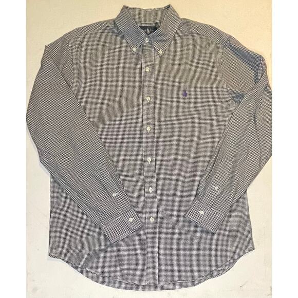 Ralph Lauren Classic Fit Gingham Shirt L Black White Purple Pony Cotton EUC - Picture 2 of 13